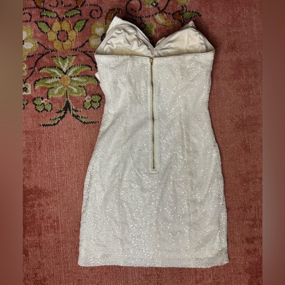 Altar’d State white bow strapless sequin mini dress. Size medium - Picture 4 of 5